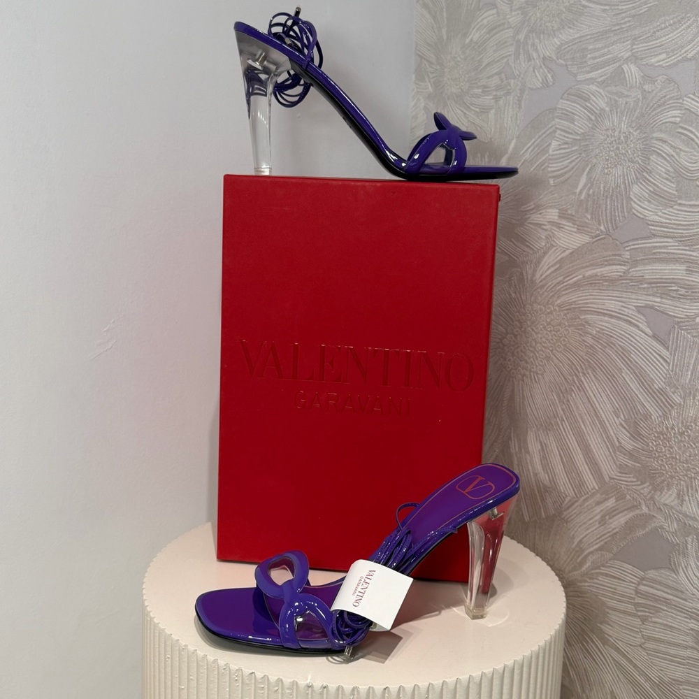 Valentino Garavani Purple Lace-Up Sandals with Clear Heel – New in Box - Picture 3 of 9